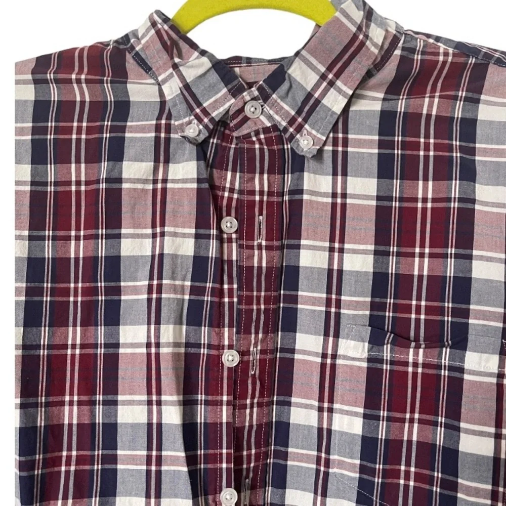 J. Crew Mercantile Plaid Cotton Button Down Shirt Maroon/ Blue / White‎